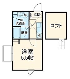 アビターレ杉田 2階1Kの間取り