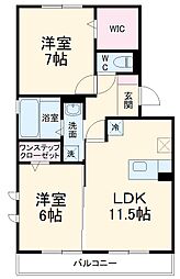 グランドュール 3階2LDKの間取り