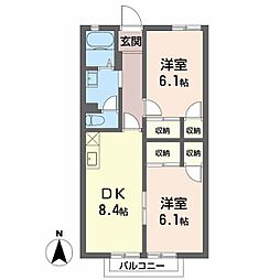 エスポールスギウラ 2階2DKの間取り