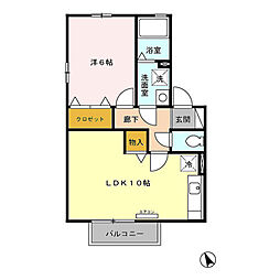 プリメゾンフーガ 2階1LDKの間取り