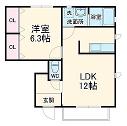 月桂樹の街A棟 1階1LDKの間取り