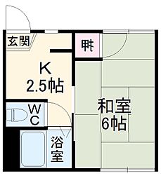 ガーデンハイツ 2階1Kの間取り