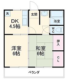 コーポ北門 2階2DKの間取り