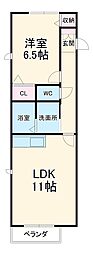 シンフォニア植田西 2階1LDKの間取り