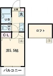 ウルール田無 2階1Kの間取り