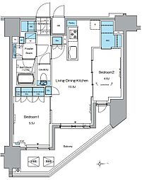 ルフォンプログレ田原町 12階2LDKの間取り