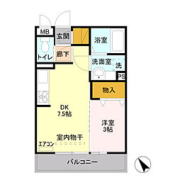 ガーデンハイツリリーフ 2階1DKの間取り