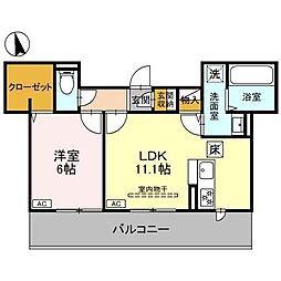 リッシュボヌール 2階1LDKの間取り