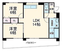 名鉄犬山線 柏森駅 徒歩17分の賃貸マンション 2階2LDKの間取り