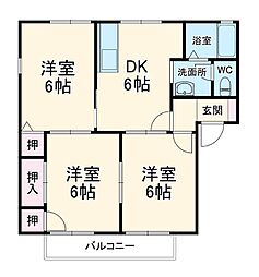 エコルエスト　A棟 2階3DKの間取り