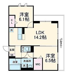 埼玉高速鉄道 浦和美園駅 徒歩10分の賃貸アパート 3階2LDKの間取り