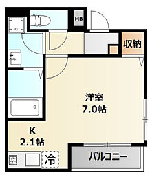 ミリアビタ弁天 1階1Kの間取り