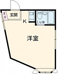 センチュリーコート 2階ワンルームの間取り