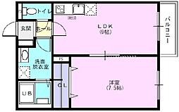 アルプス 1階1LDKの間取り