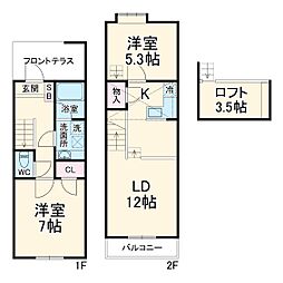 セザンヌ神野新田2 1階2LDKの間取り