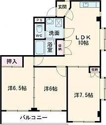 朝日屋ハイツII 3階3DKの間取り