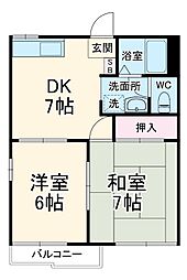 ユトリロ緑ヶ丘 1階2DKの間取り