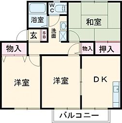 メロウウイング　Ａ 2階3DKの間取り