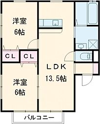 プチゴールドII 2階2LDKの間取り
