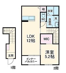 JR東海道本線 西岐阜駅 4.6kmの賃貸アパート 2階1LDKの間取り