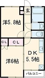 アーバンステージ 2階2DKの間取り