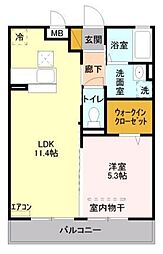 ガーデンヒルズ 1階1LDKの間取り