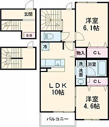 グレーヌ東寺 3階2LDKの間取り
