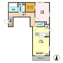 Ｌａ　Ｃｒｅｃｅ　Ｗ棟 1階1LDKの間取り