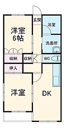 サンシャイン有泉 2階2DKの間取り