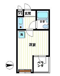 セントヒルズ国立 4階ワンルームの間取り
