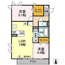 JR東海道本線 穂積駅 徒歩23分の賃貸アパート 1階2LDKの間取り