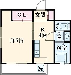 アネックスM 6階1Kの間取り