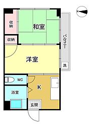 豊田ハイツ 2階2Kの間取り