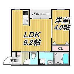 LECOCON四日市VI 2階1LDKの間取り