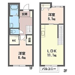 シャルマンドミールB 1階2LDKの間取り