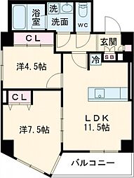 イーストガーデン 5階2LDKの間取り
