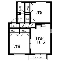 Asobi-PALACE平針台　A棟 2階2LDKの間取り