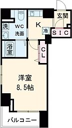ユリカロゼ五反野III 8階1DKの間取り