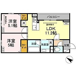ドムスクレスト中町 103 1階2LDKの間取り