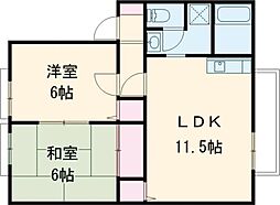サンビレッジ大北山　E棟 2階2LDKの間取り
