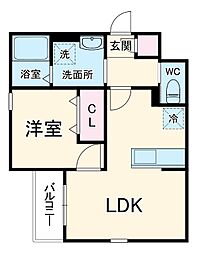 Crecia一宮II 2階1LDKの間取り