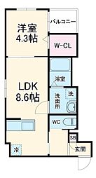 Crecia一宮III 3階1LDKの間取り