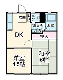 アカギハイツ 2階2DKの間取り