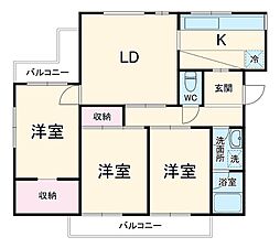 レジデンス六ッ川 2階3LDKの間取り