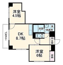 ウィスタリア山手 3階2DKの間取り