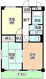 ハピネス光 4階2DKの間取り