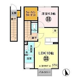 シェリール蔵前B 2階1LDKの間取り