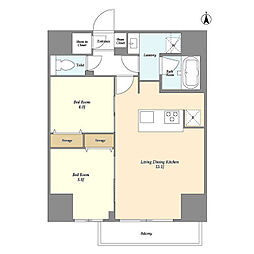 クラリティア西日暮里 8階2LDKの間取り