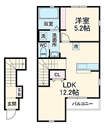 ADAN四日市 2階1LDKの間取り