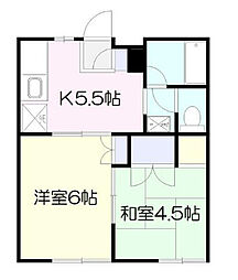 ベルシオンＢ 1階2DKの間取り